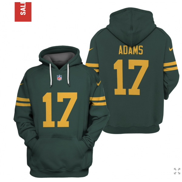Men's Green Bay Packers #17 Davante Adams 2021 Green Pullover Hoodie Men's Green Bay Packers #17 Davante Adams 2021 Green Pullover Hoodie